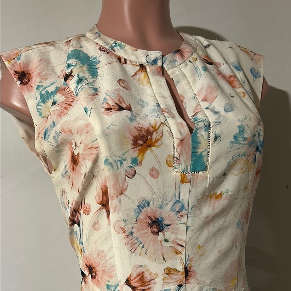 Rebecca Taylor Poppy Print 100% Silk Godet Lined Dress Size 8 - Picture 3 of 16